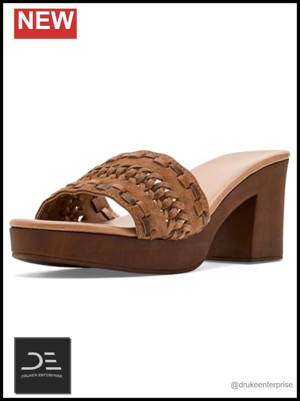 Leather Platform Heel Sandals Slip On Woven